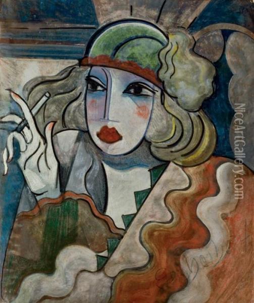 Femme A La Cigarette Oil Painting - Hugo Scheiber