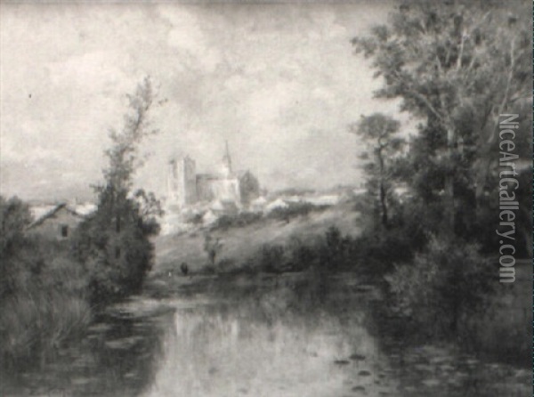 Village Au Bord De La Riviere Oil Painting - Edmond Marie Petitjean