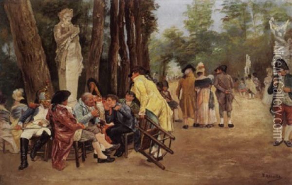 Elegante Gesellschaft In Einem Park Oil Painting - Jose Jimenez y Aranda