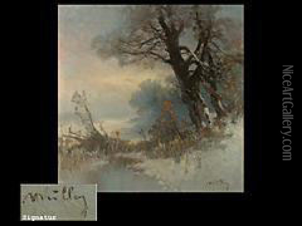 Winterlandschaft Mit Bach Oil Painting - Oskar Mulley