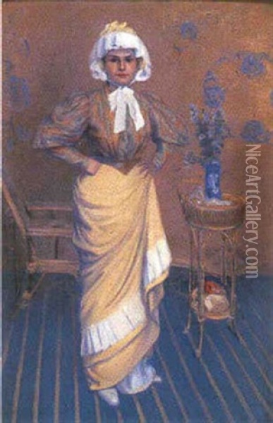 Scene D'interieur Impressionnist Avec Elegante Oil Painting - Rene-Georges Hermann-Paul