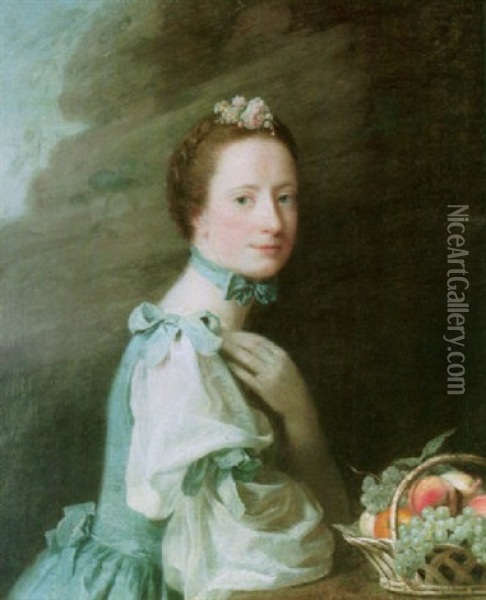 Portrait Of Lady Milbanke Wearing A White Dress Oil Painting - Allan Ramsay