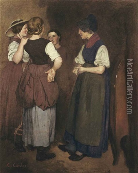 Les Recits De La Grand-mere Salvan (les Trois Soeurs De Courbet) Oil Painting - Gustave Courbet