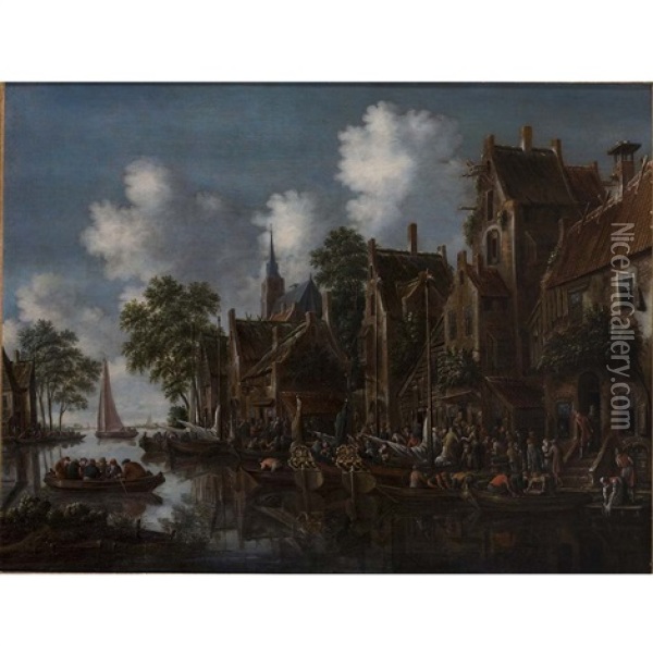 Navires Hollandais Accostant Oil Painting - Thomas Heeremans