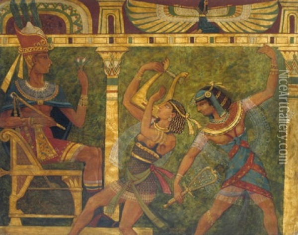 Thronender Pharao Mit Zwei Tanzerinnen Oil Painting - Han Sebastian Schmid