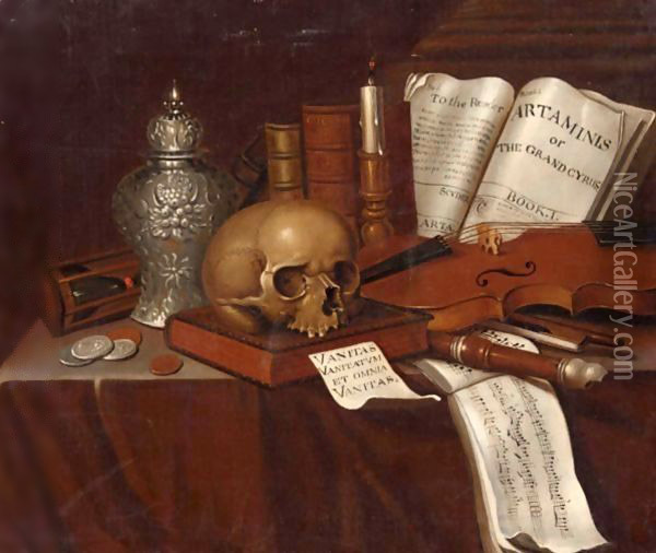 A Vanitas Still Life With A Skull Oil Painting - Pieter Gerritsz. van Roestraten