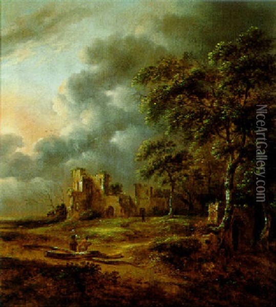Rastende Vor Ruinen In Einer Waldlandschaft Oil Painting - Nicolaes Molenaer