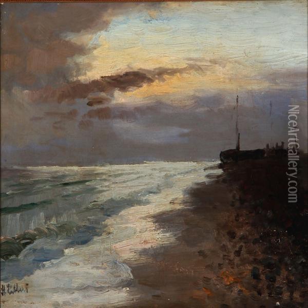 A Sunny Afternoon At A Coast Oil Painting - Holger Peter Svane Lubbers