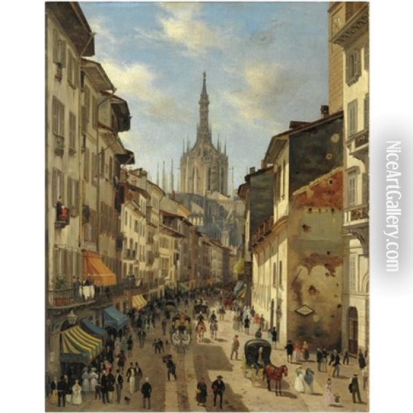 Corsia Dei Servi, Milano Oil Painting - Giuseppe Canella I