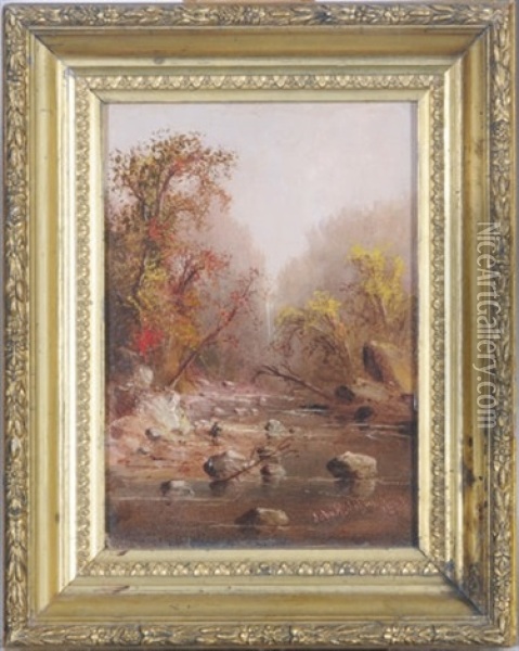 Riverbed Landscape In Autumn (+ A Companion Painting; 2 Works) Oil Painting - John R. Johnston