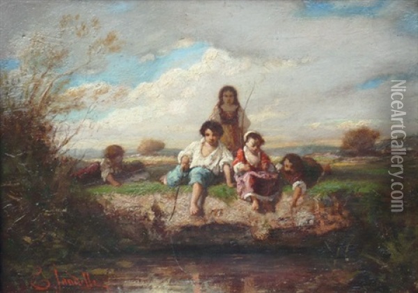 La Partie De Peche Oil Painting - Charles Zacharie Landelle