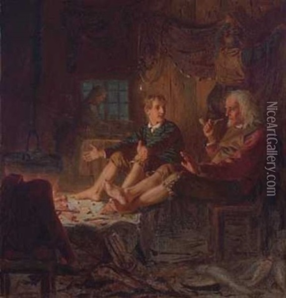 Bestefar Forteller Oil Painting - Knud Larsen Bergslien