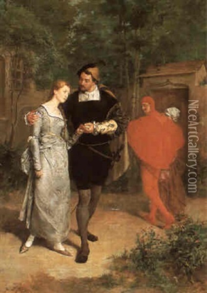 Faust And Marguerite Oil Painting - Juan Antonio Gonzalez