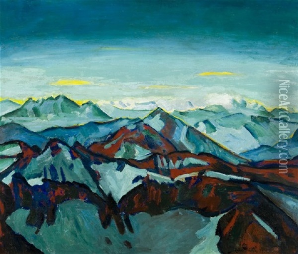 Dents Du Midi - Mont Blanc Oil Painting - Hubert Ruether
