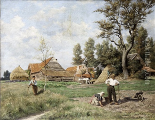 Faenando En El Campo Oil Painting - Frans Pieter Lodewyk van Kuyck