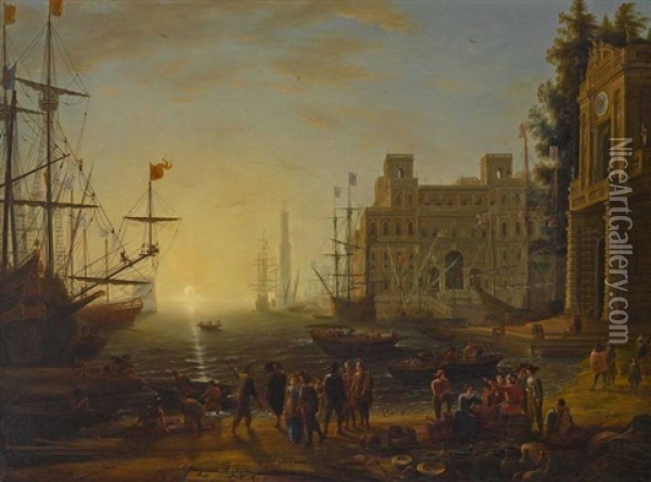 Hafen Mit Der Villa Medici Oil Painting - Claude Lorrain