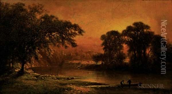 The Pond At Sunset Oil Painting - George Inness