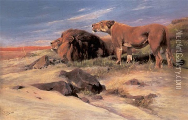 Robbers Of The Desert Oil Painting - Wilhelm Friedrich Kuhnert