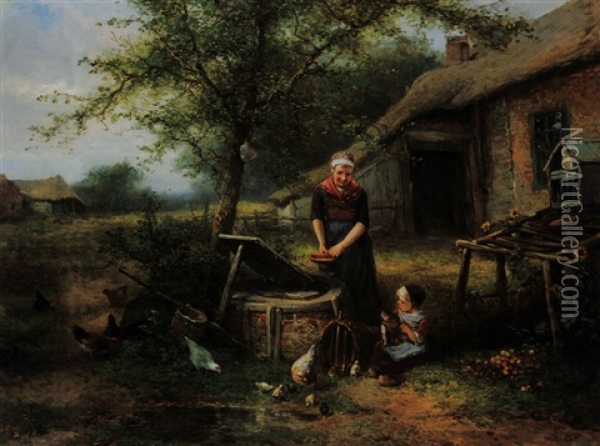 Mutter Und Tochter Beim Wasserholen Oil Painting - Mari ten Kate