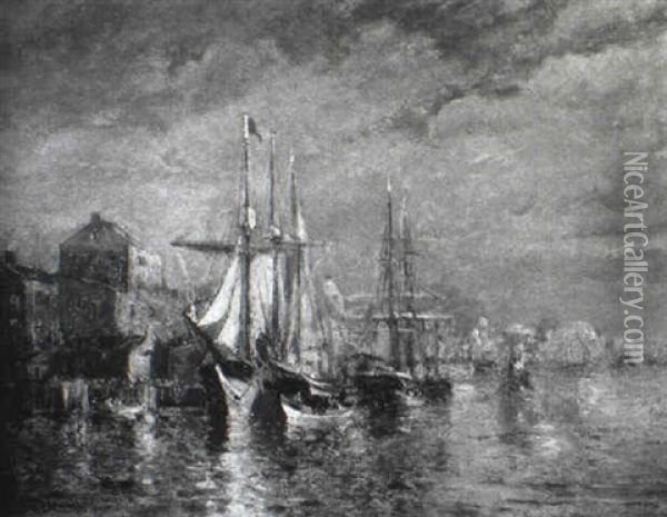 The Harbor Front, Boston Oil Painting - Walter Franklin Lansil