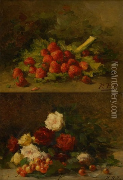 Natures Mortes Aux Fraises Et Aux Cerises (2 Works) Oil Painting - Hubert Bellis