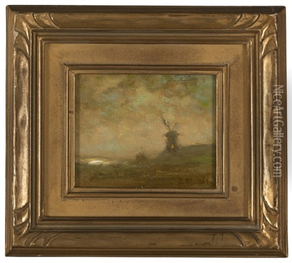 Windmill In A Landscape Oil Painting - Jacob Henricus Maris