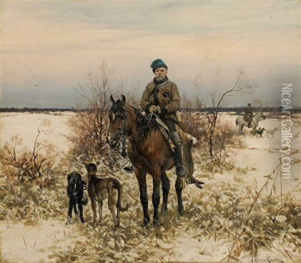 Hounting With Greyhounds Oil Painting - Alfred von Wierusz-Kowalski
