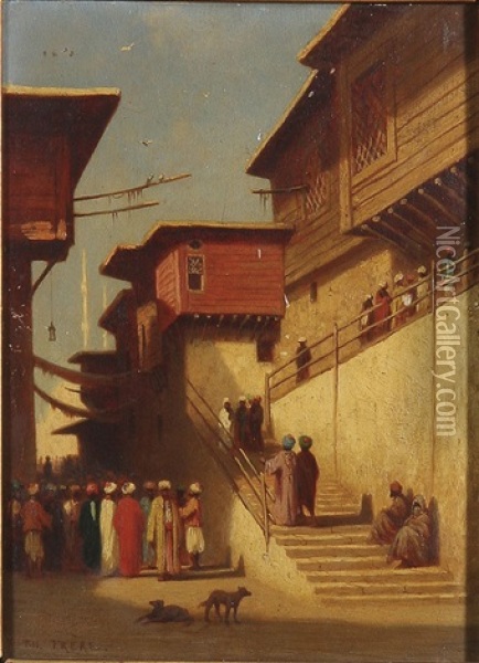 Arab Street Scene Oil Painting - Charles Theodore (Frere Bey) Frere