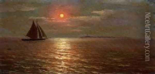 A Ship Returning To Port At Dusk Oil Painting - Lev Felixovich Lagorio