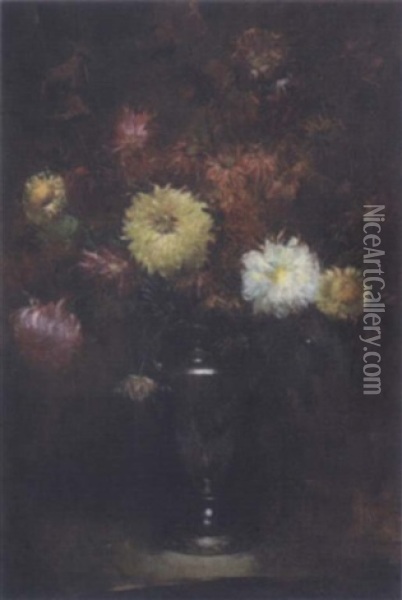 Still Life Of Chrysanthemums Oil Painting - Isabel M. Cohen