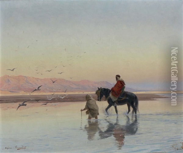 La Traversee De L'oued Oil Painting - Eugene Alexis Girardet