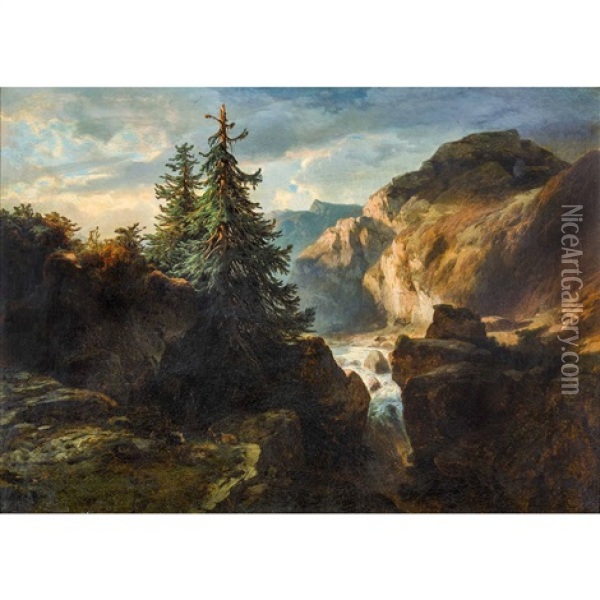 Paysage De Montagne Oil Painting - Alexandre Calame