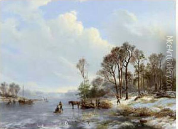 Forestiers Chargeant Du Bois Sur Un Lac Gele Oil Painting - Barend Cornelis Koekkoek