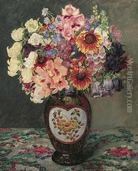 Sommerblumenstraus In Japanischer Vase Oil Painting - Louise Fraenkel-Hahn
