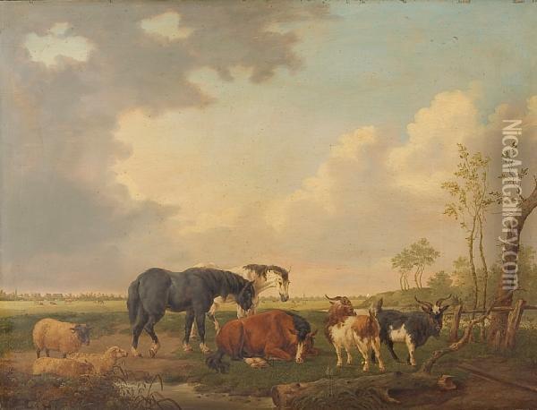 Cattle Before A Lowland Landscape Oil Painting - Paulus Potter