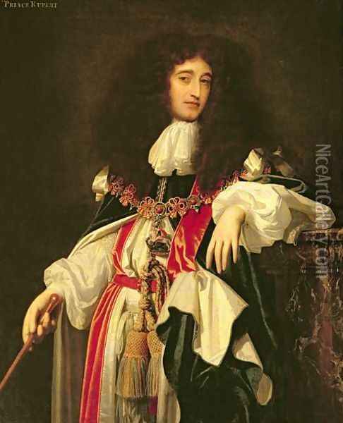 Prince Rupert of the Rhine 1619-82 in Garter Robes, 1669 Oil Painting - Simon Pietersz. Verelst