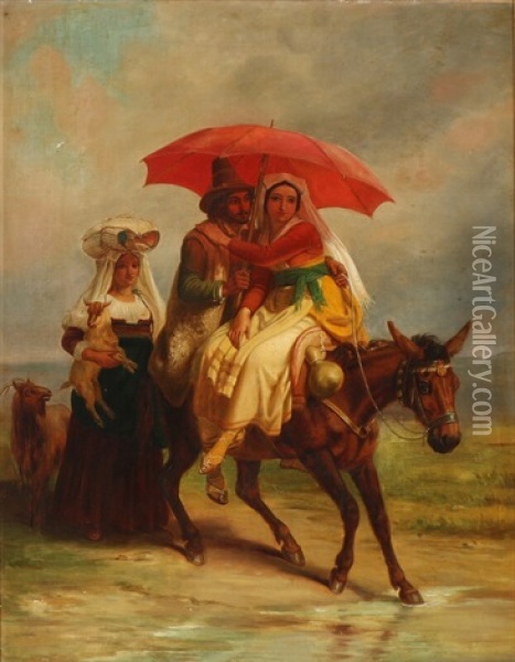 A Roman Peasant Family Returning Home Oil Painting - Peter (Johann P.) Raadsig