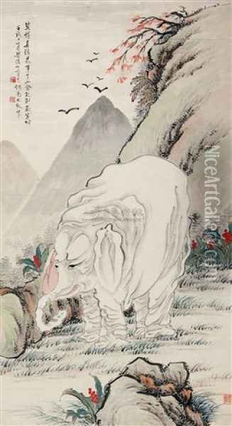 Elephant Oil Painting -  Ding Baoshu