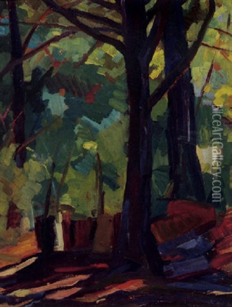 A Forest Scene Oil Painting - August Gay