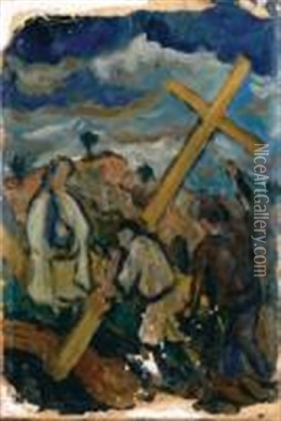 Via Crucis, Salita Al Calvario Oil Painting - Renato Paresce