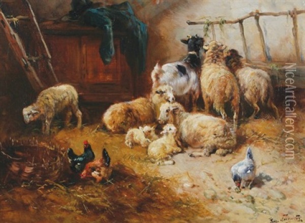 Sheep In A Barn Oil Painting - Henry Schouten
