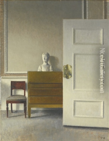 Interior With A Bust Oil Painting - Vilhelm Hammershoi