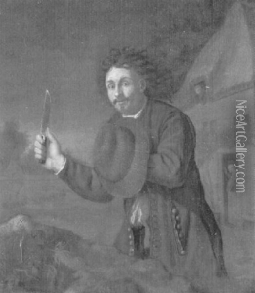 Mann Mit Messer In Der Nacht (allegorie) Oil Painting - Jacob van der Sluis