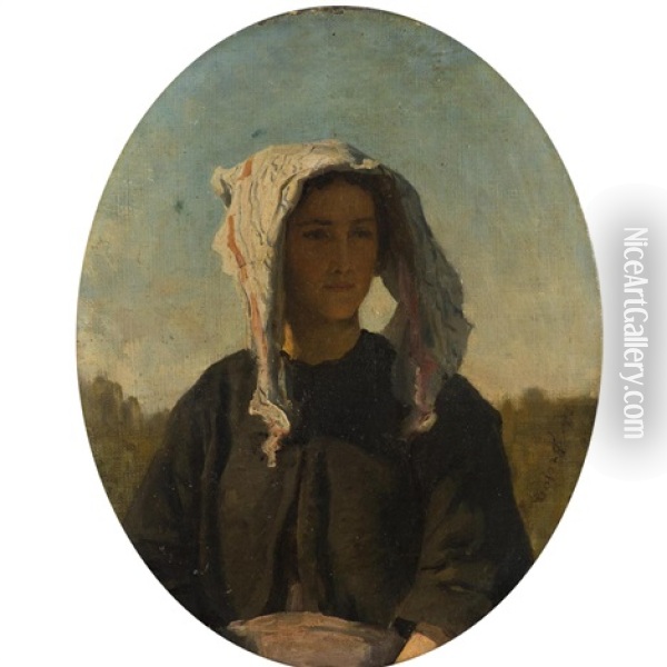 Portrait De Jeune Paysanne Oil Painting - Jules Breton
