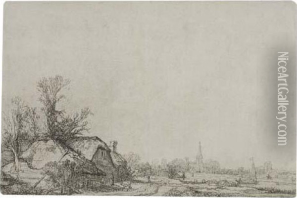 Cottage Beside A Canal: A View Of Diemen Oil Painting - Rembrandt Van Rijn