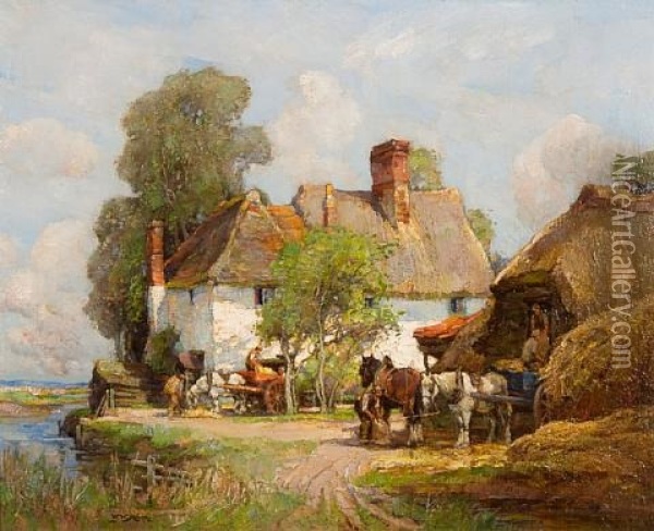 Loading Carts At Houghton Near St. Ives, Huntingdonshire Oil Painting - William Watt Milne