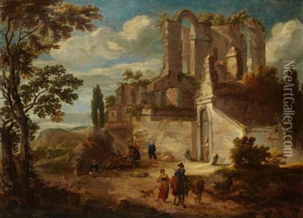 Paysage De Ruines Romaines Oil Painting - Mathys Schoevaerdts