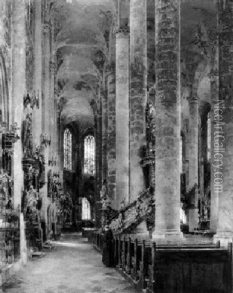 Blick In Den Chorumgang Der Stiftskirche In Straubing Oil Painting - Rudolf Huthsteiner