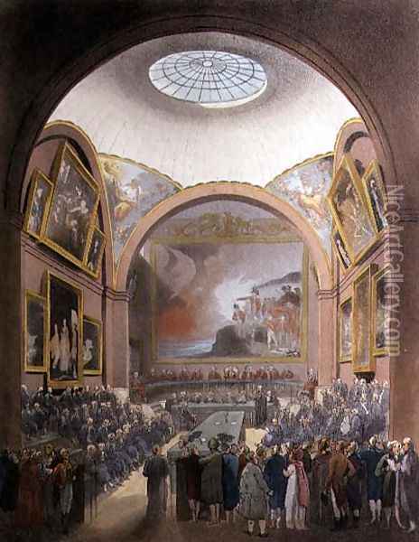 The Common Council Chamber, Guildhall, from The Microcosm of London, engraved by J. Black fl.1791-1831 pub. by Rudolph Ackermann 1764-1834 1808 Oil Painting - T. Rowlandson & A.C. Pugin