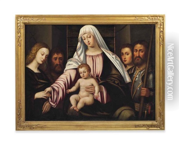 The Madonna And Child With Four Saints, Including John The Baptist, Michael And Catherine Oil Painting - Vincenzo Catena